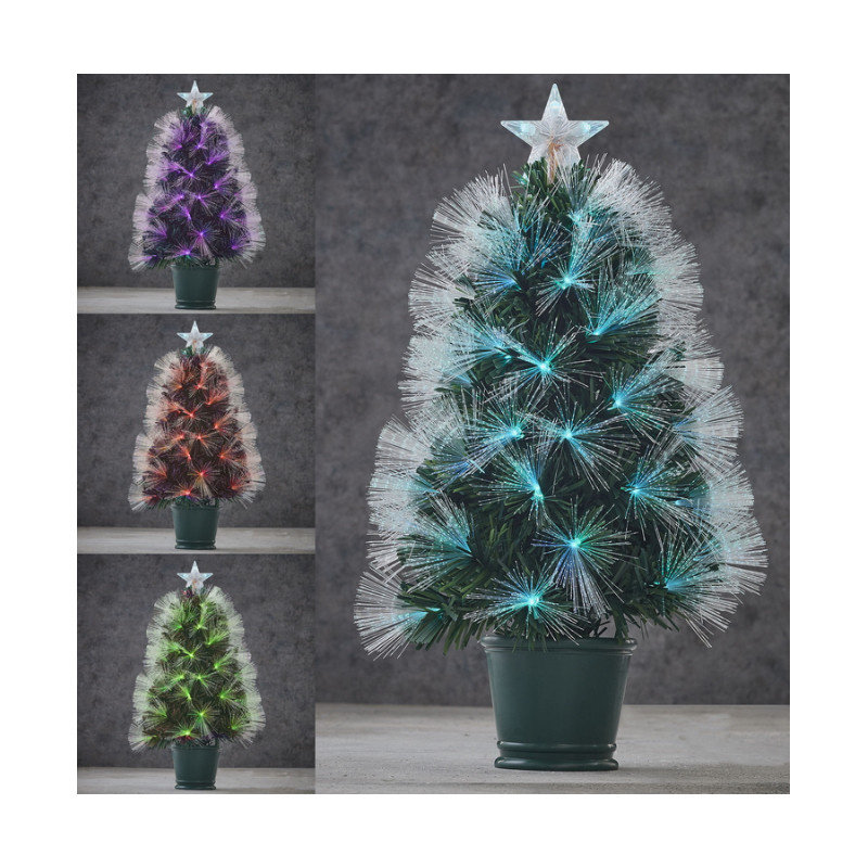 Sapin fibre optique vert Highland multicol. 60cm Luca Lighting