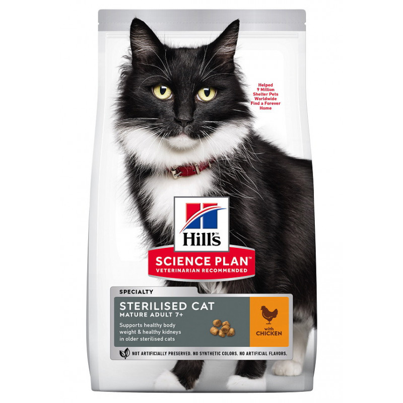 Croquettes pour chat âgé stérilisé au poulet 1.5 - HILL'S 