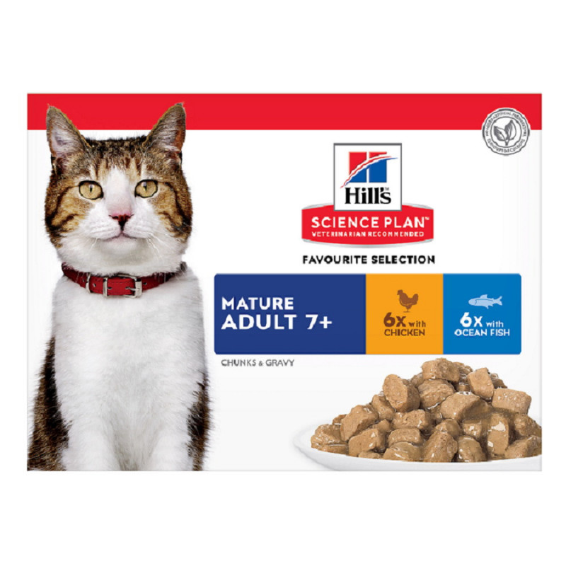 12 sachets repas pour chat âgé poulet et poisson - HILL'S 