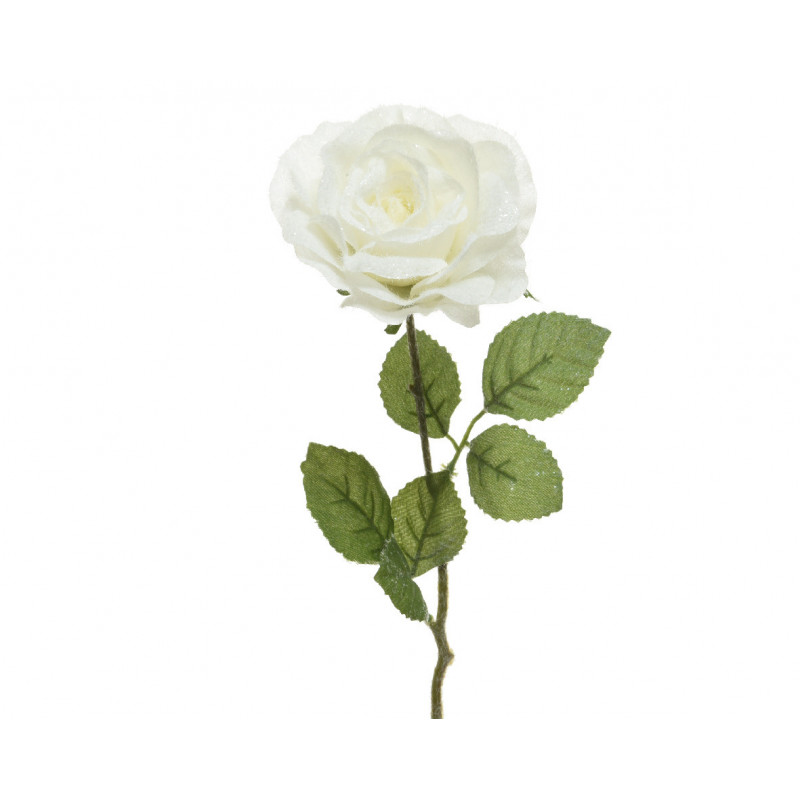 Tige rose soie paillettes 11x11x45cm blanc blanc - EVERLANDS 