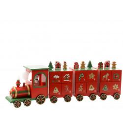 Calendrier avent train bois 48x9.5x15cm rouge - DECORIS