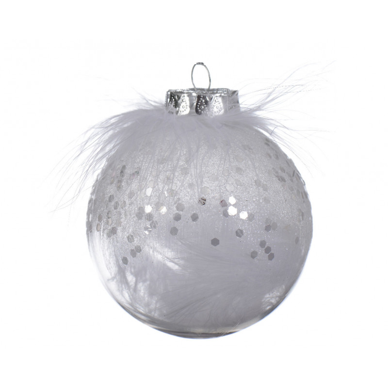 Boule plume ø8 transparent/blanc - DECORIS 