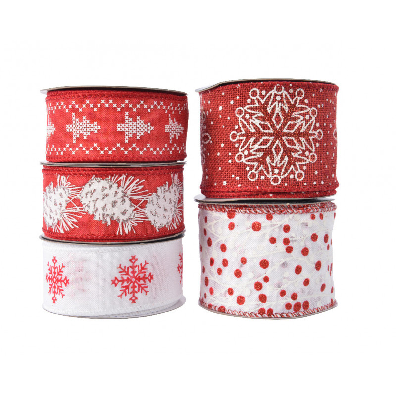 Ruban déco Noël laitonné rouge/blanc - DECORIS - Desjardins.fr