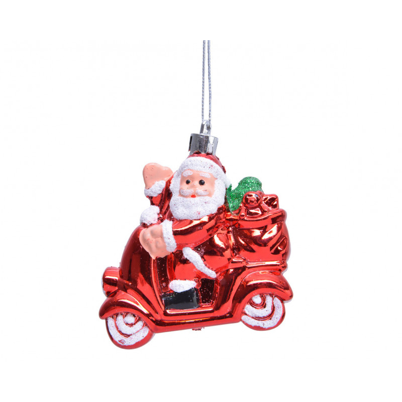 Père Noël scooter à suspendre 2.6x6.5x7.5 rouge - DECORIS 