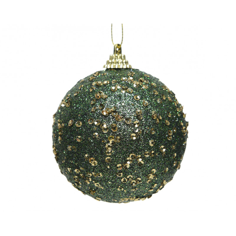 Boule mousse sequins ø8 vert pin - DECORIS 