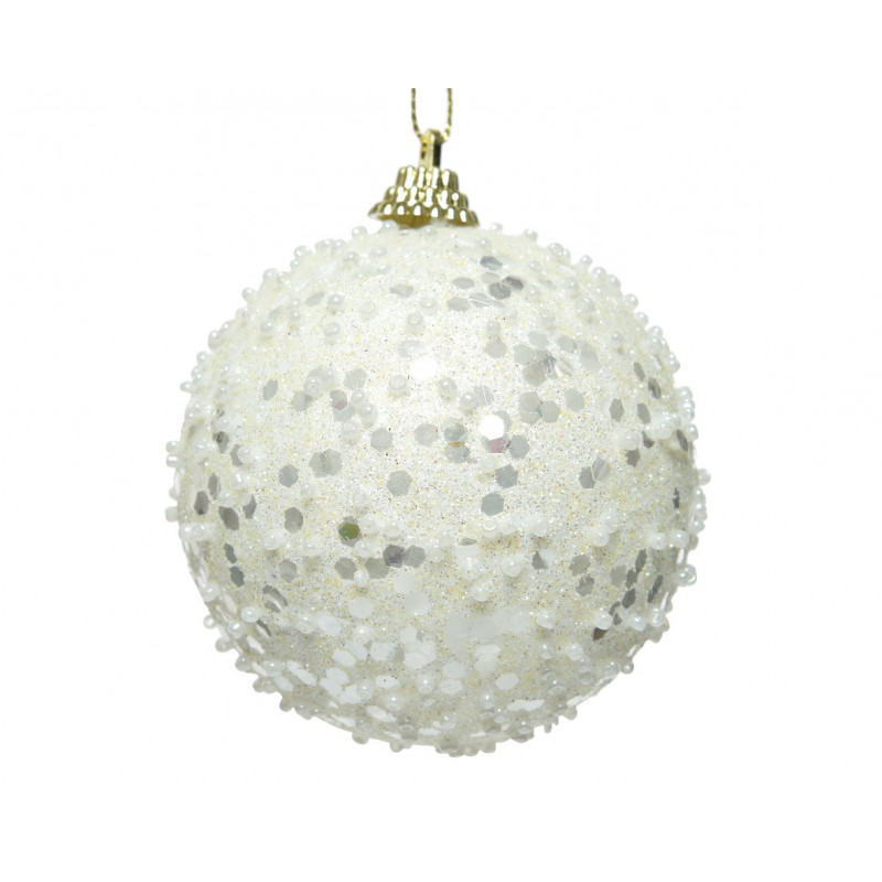 Boule mousse paillettes ø8 blanc laine - DECORIS 