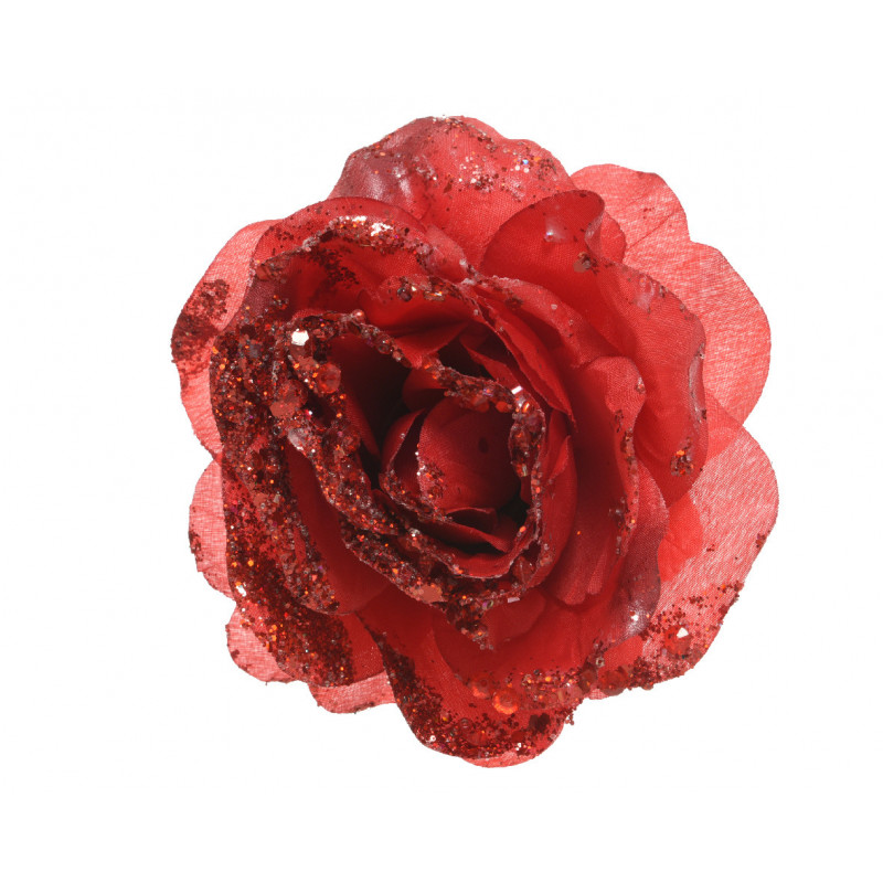 Rose artificiel sequin ø14x8.5 rouge - EVERLANDS 