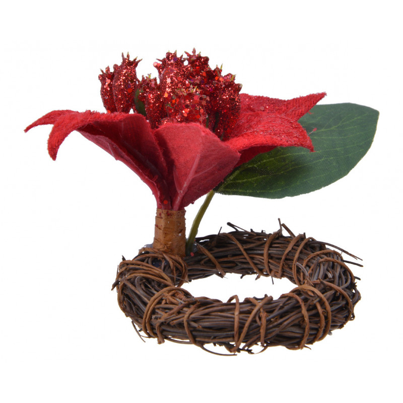 Rond de serviette poinsettia 8x15 vert/rouge - EVERLANDS 