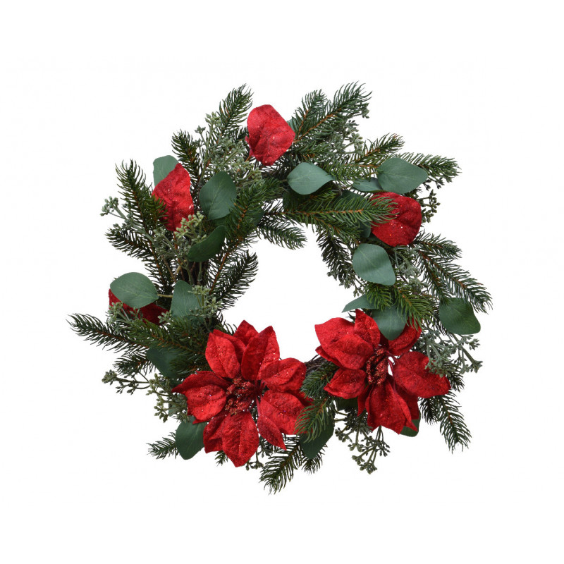 Couronne sapin artificiel poinsettia ø40 vert - EVERLANDS 