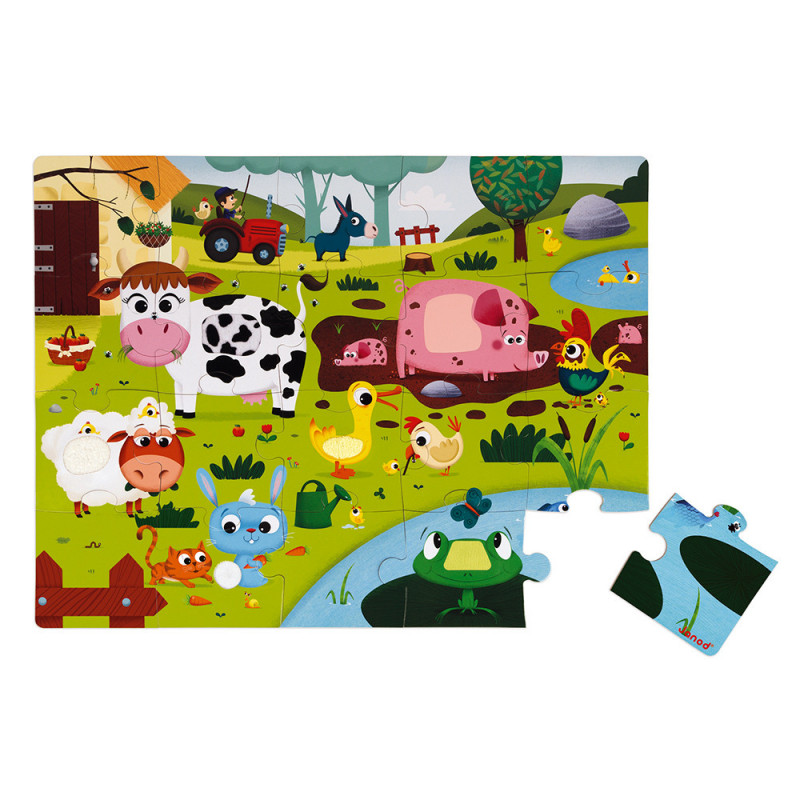 Puzzle tactile - les animaux de la ferme - 20 Pc - JANOD 