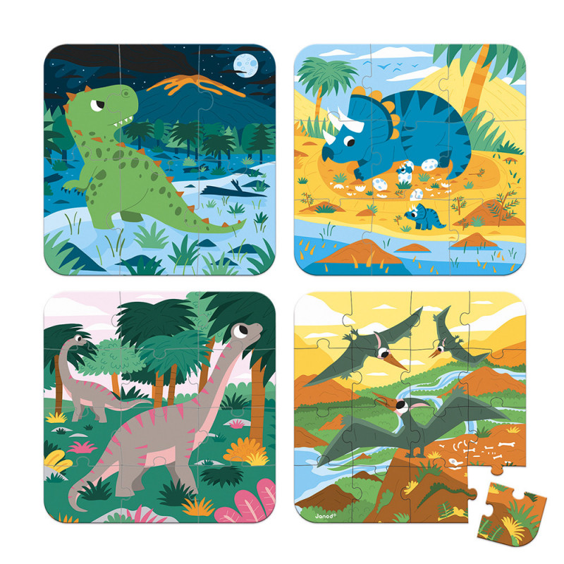 4 puzzles évolutifs- dinosaures (6-9-12-16 Pcs) - JANOD 