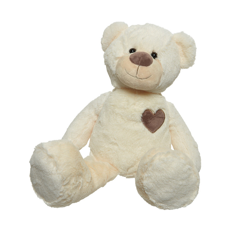 Peluche – Petit ours avec son peignoir blanc et ses chaussons lapins blancs  - Boiseline